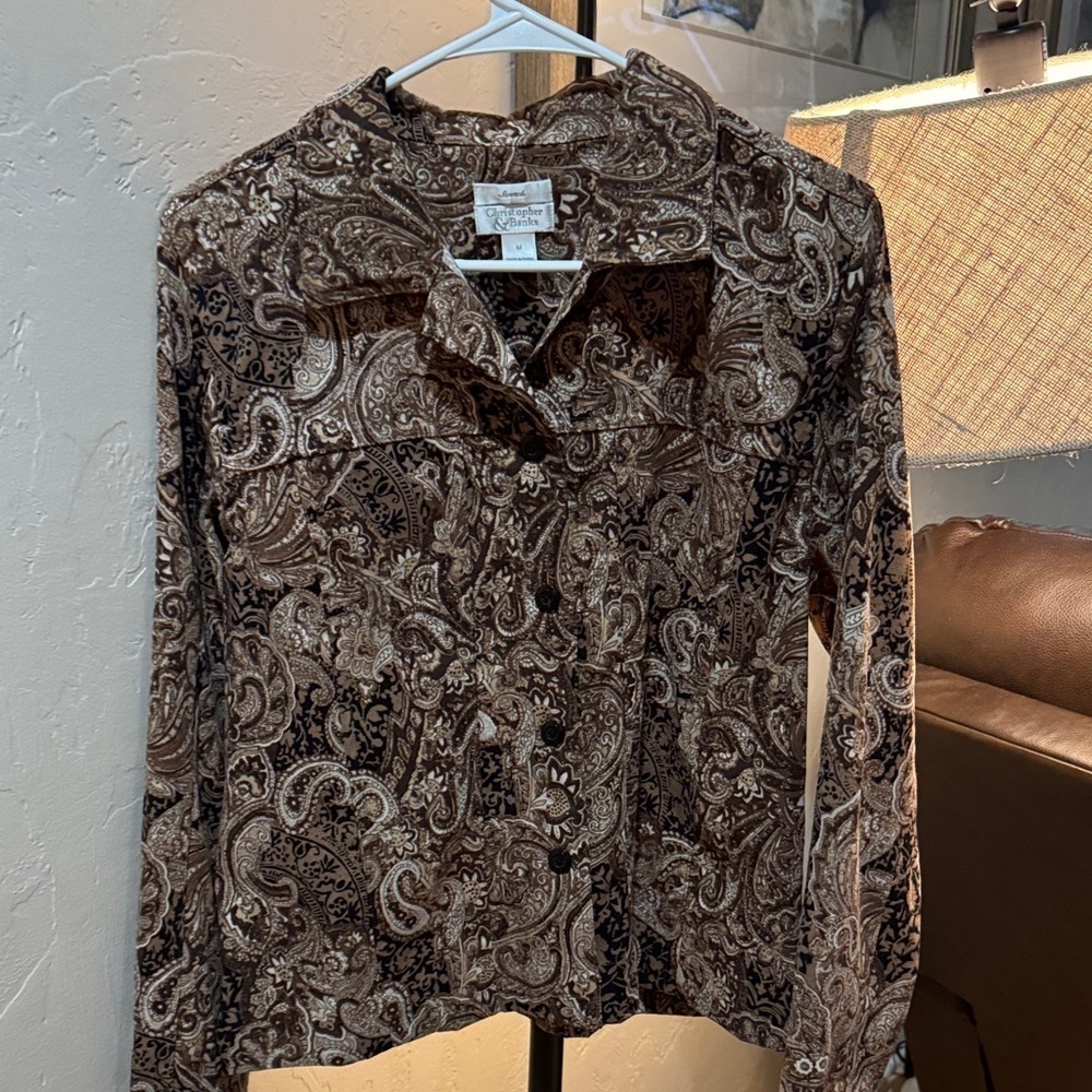 Christopher & Banks Brown Paisley jacket/top Size Medium A003
